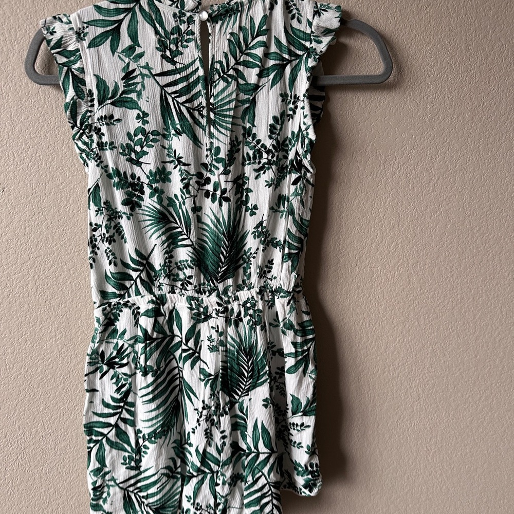 Blue Rain Green Leaf Pattern Romper - image 2